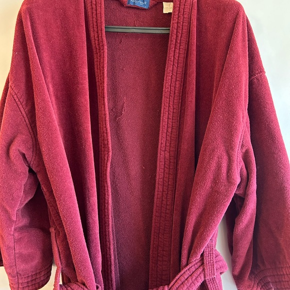 VINTAGE TOWNCRAFT USA MADE SHABBY MENS BURGUNDY TERRY COTH ROBE WITH BELT - Picture 5 of 7